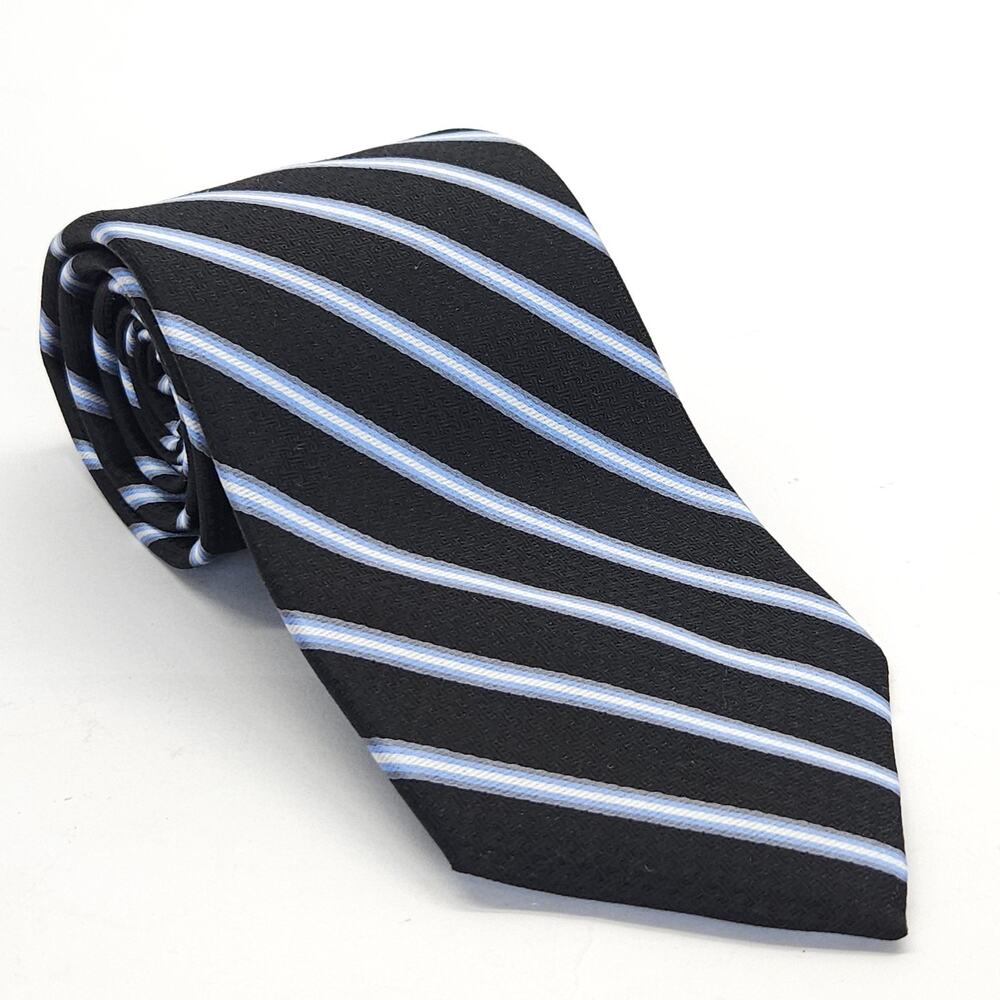 Brooks Brothers 346 Silk Tie Repp Stripe Black Preppy Academia Office USA EUC